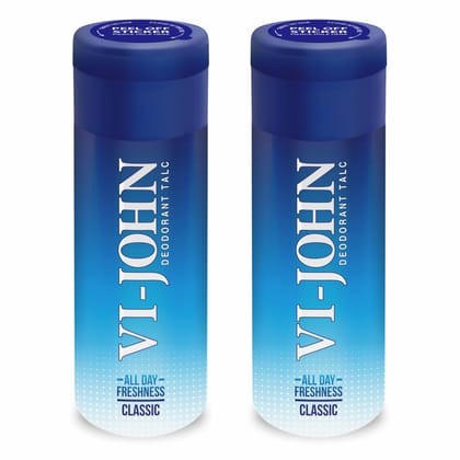 VI-JOHN Classic Deodorant Talcum Powder,Fresh,Cooling Sensation & Perfumed Talc For Men 100gm  (Pack of 2)