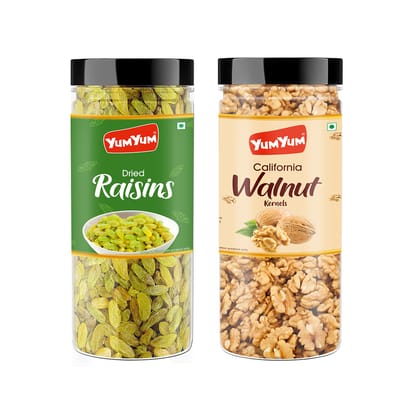 Yum Yum Raisins(Kishmish) & Walnut Kernels(Akhrot Giri) 300g (2 x 150g)