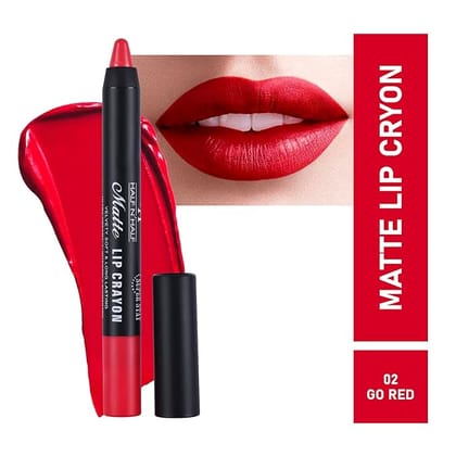 Buy 1 Get 1 Free! Half N Half Matte Lip Crayon Lipstick Up to 24 Hours Super stay Long Lasting Non Transfer lipstick for Women. (Go Red -02)