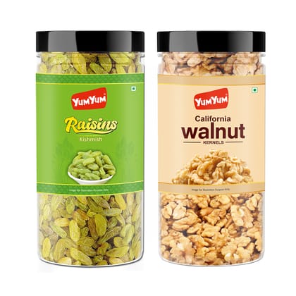 Yum Yum Raisins(Kishmish) & Walnut Kernels(Akhrot Giri) 850g (500 x 350g)