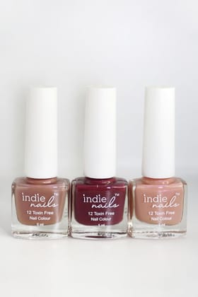 Go To Nudes Vegan Nail Polish Combo Set of 3, Mini kit, pack of 3, Quick dry, 12 Toxic Free Formula, Festive Gifting, Nail Polish, Nail Enamel, Nail Lacquer, Nail Paint