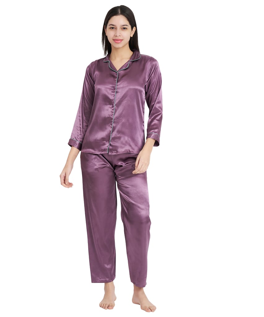 KOI SLEEPWEAR Premium Satin Night Suit Lavender - Nightwear & Loungewear | Buy online on ZillyBuy