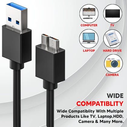 Fast & Compact: USB 3.0 A to Micro B HDD Cable (Short) - Speedy External Hard Drive Cable