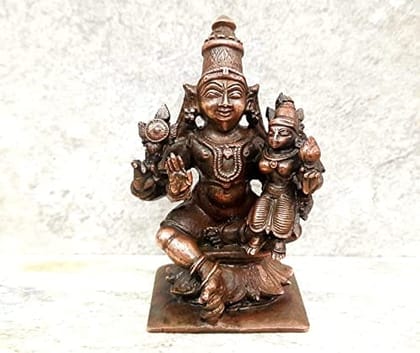 Searchers Paradise - Copper Idols Lakshmi Narayana ,3 inches, Copper Handmade 250 Grams, Patina Antique Finish, Pack of 1 Piece