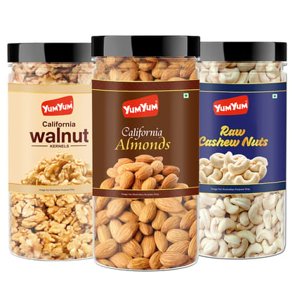 Yum Yum Almonds, Cashews & Walnut Kernels(Akhrot Giri) 1350g (500 x 500 x 350g)