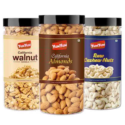 Yum Yum Almonds, Cashews & Walnut Kernels(Akhrot Giri) 1350g (500 x 500 x 350g)