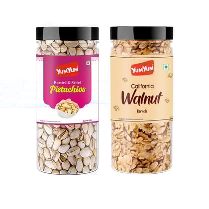 Yum Yum Pistachios & Walnut Kernels(Akhrot Giri) 500g (2 x 250g)