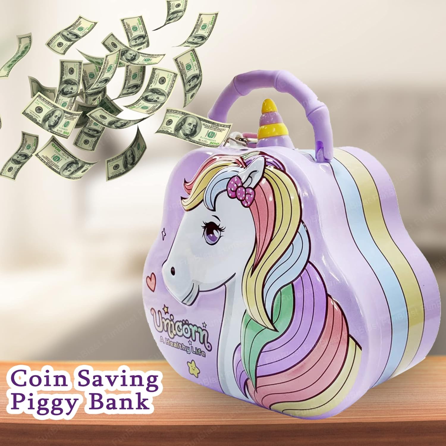 MANNAT 3D Piggy Bank for Girls(1 Pcs) Unicorn Theme Coin Box, Money Saving Coin Bank with Key & Lock for Kids, Unicorn Money Bank for Girls, Gulak for Money Bank for Kids Return Gifts for Kids