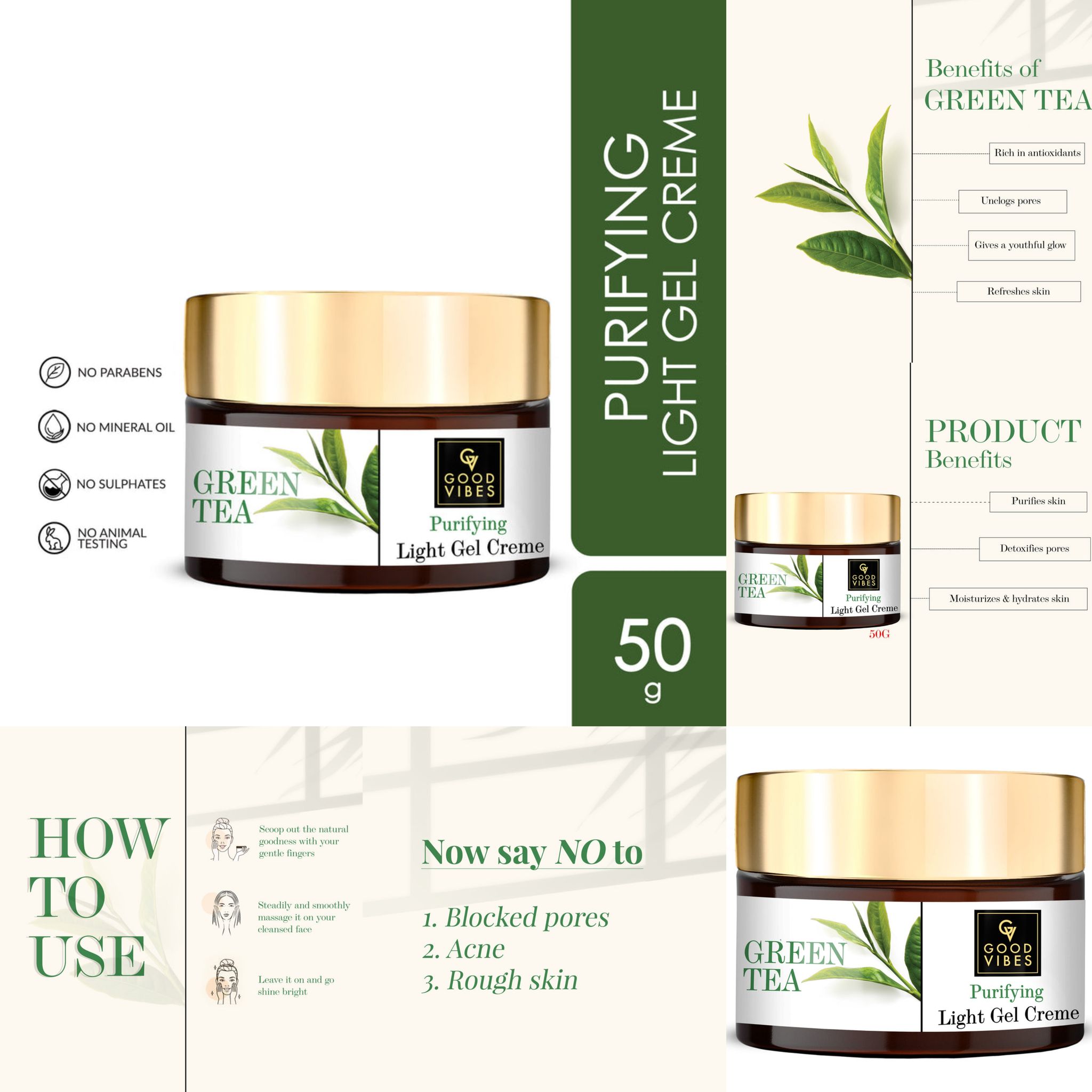 Good Vibes Green Tea Purifying Light Gel Cream (50 gm)