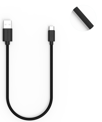 twance T23B Braided - Type C to USB Charging & data sync Cable, 0.25 M, Black