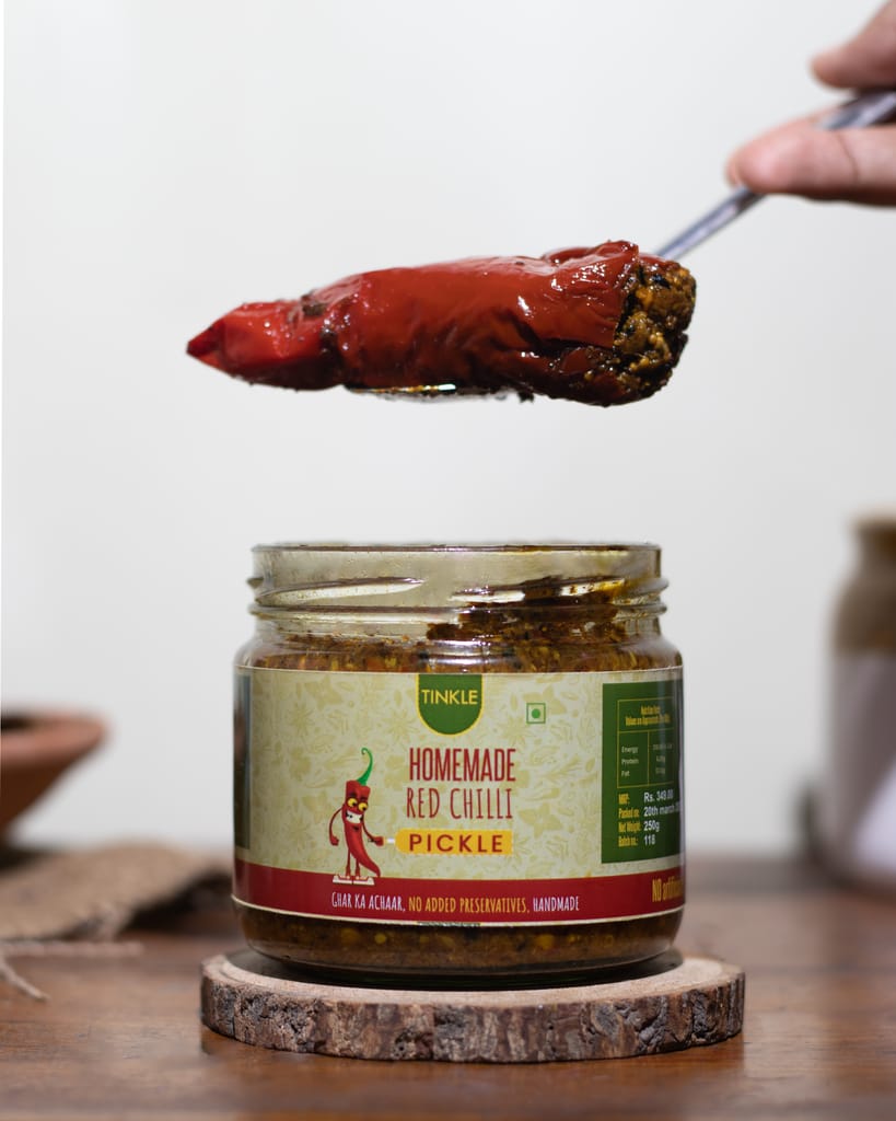 Tinkle Homemade Red Chilli Pickle | Bihari Style | Less Oil | No Preservatives | Sun Dried | 100% Natural Ingredients Used
