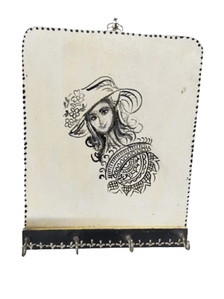 Art & Craft Creations Wooden Rajasthani Art Work 4 Hook Hanging Key Holder Keychain Holder - White