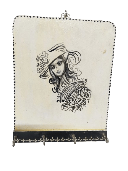 Art & Craft Creations Wooden Rajasthani Art Work 4 Hook Hanging Key Holder Keychain Holder - White