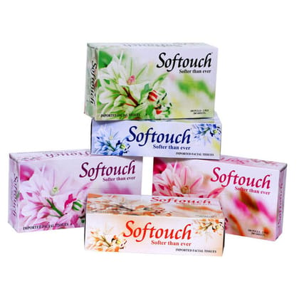 Softouch 2 Ply Face Tissue-100 Pulls Each Box (200 Sheets) Pack of 5-500-1000