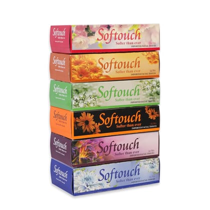 Softouch Face Tissue Paper Box 100 pull 200 Sheet Each Box- Set of 6