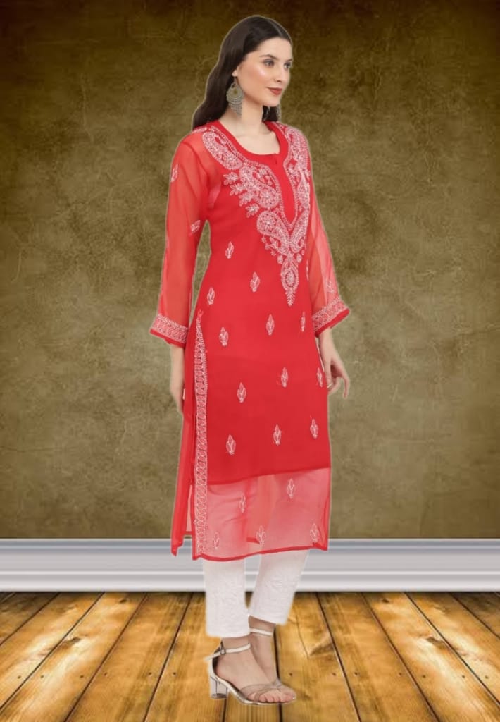 Gala Booti Red Kurti For Women