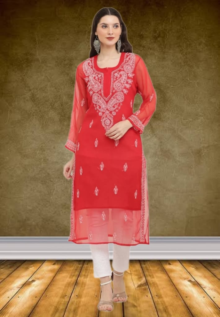 Gala Booti Red Kurti For Women