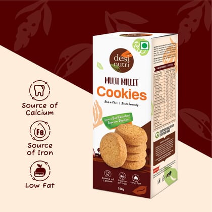 Desi Nutri Multi Millet Cookies Pack of 3-100 GMS Each | Ready to Eat Cookies | Millet Cookies | Snacks | Rich in Fiber & Immunity