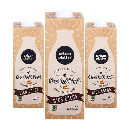 Urban Platter OatWOW Rich Cocoa, 1L [Pack of 3] [Dairy-Free Oat Beverage, Sugar-Free &amp; Rich Chocolate Flavour, Lactose-Free]