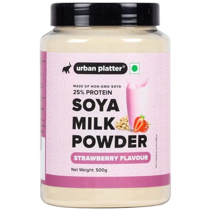 Urban Platter Strawberry Soya Milk Powder, 500g [Plant-Based/Dairy-free Milk Alternative, Non-GMO & 25% Protein]
