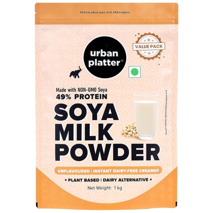 Urban Platter Soya Milk Powder, 1Kg [Plant-Based/Milk Alternative, Non-GMO & 49% Protein]