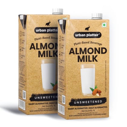 Urban Platter Almond Milk, 1L [Pack of 2, Unsweetened, Dairy-free, Plant-based]