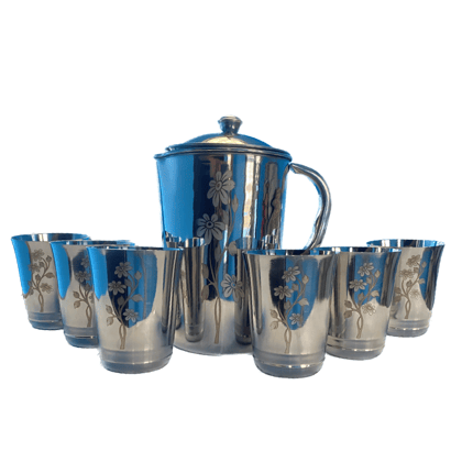 Stainess Steel Laser Printed Jug 2 Ltr With 6 Pcs Of Glass