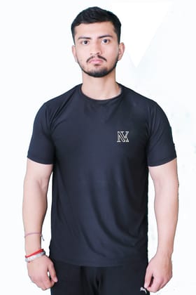 NVA Quality Stylish Men's Round Neck Cotton Blend Half Sleeve Black T-Shirt