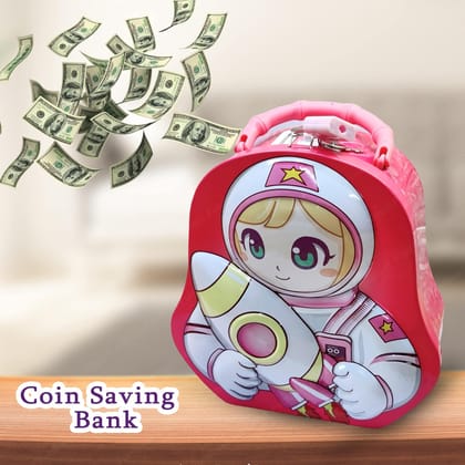 MANNAT 3D Piggy Bank for Girls(1 Pcs) Space Female Theme Coin Box, Money Saving Coin Bank with Key & Lock for Kids, Unicorn Money Bank for Girls, Gullak for Money Bank for Kids Return Gifts for Kids
