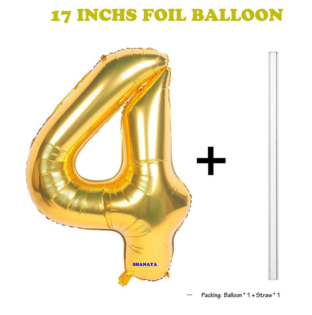 SHANAYA Happy Birthday Decorations For Girls Boys Husband Wife Combo Items Kit -42Pcs Set Blue Gold Happy Birthday Bunting Banner White Metallic Balloons Star Heart Number 4 Foil Baloons Party Supplies