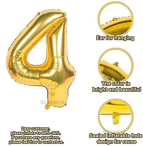 SHANAYA Happy Birthday Decorations For Girls Boys Husband Wife Combo Items Kit -42Pcs Set Blue Gold Happy Birthday Bunting Banner White Metallic Balloons Star Heart Number 4 Foil Baloons Party Supplies