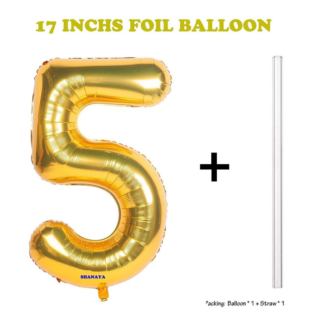 SHANAYA Happy Birthday Decorations For Girls Boys Husband Wife Combo Items Kit -42Pcs Set Blue Gold Happy Birthday Bunting Banner White Metallic Balloons Star Heart Number 5 Foil Baloons Party Supplies