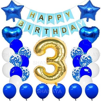 SHANAYA Happy Birthday Decorations For Girls Boys Husband Wife Combo Items Kit -42Pcs Set Blue Gold Happy Birthday Bunting Banner White Metallic Balloons Star Heart Number 3 Foil Baloons Party Supplies SHANAYA Happy Birthday Decorations For Girls Boys Husband Wife Combo Items Kit -42Pcs Set Blue Gold Happy Birthday Bunting Banner White Metallic Balloons Star Heart Number 3 Foil Baloons Party Supplies