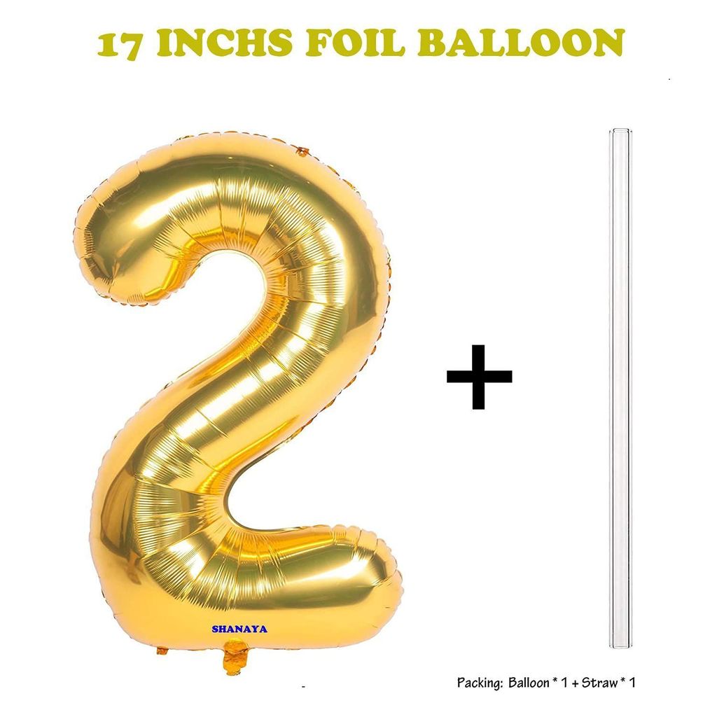 SHANAYA Happy Birthday Decorations For Girls Boys Husband Wife Combo Items Kit -42Pcs Set Blue Gold Happy Birthday Bunting Banner White Metallic Balloons Star Heart Number 2 Foil Baloons Party Supplies