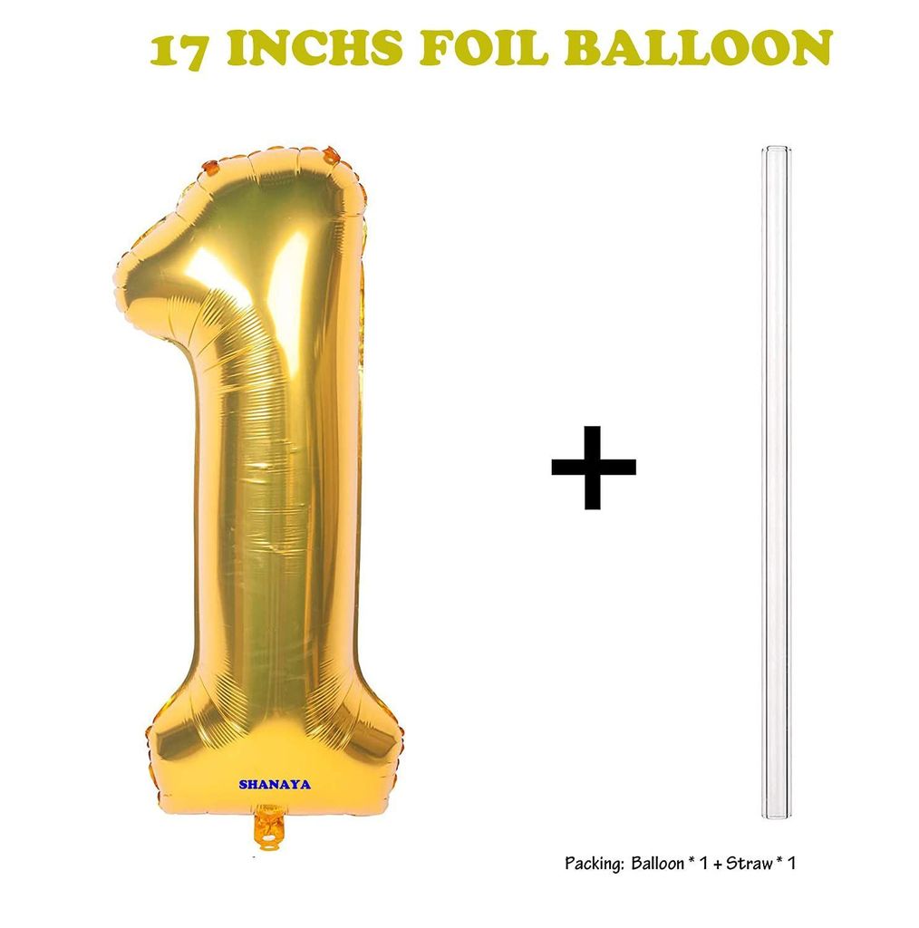 SHANAYA Happy Birthday Decorations For Girls Boys Husband Wife Combo Items Kit -42Pcs Set Blue Gold Happy Birthday Bunting Banner White Metallic Balloons Star Heart Number 1 Foil Baloons Party Supplies