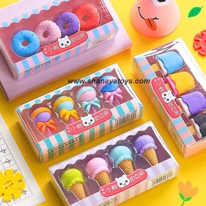 SHANAYA Pencil Eraser for Kids Cute Donut Ice Cream Cone Popsicle Erasers Set Return Gifts for Girls Boys Kids Children Stationary School Items (Set of 10)