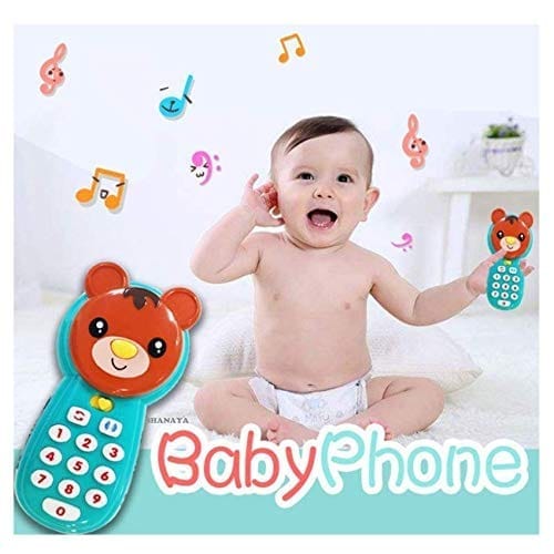 SHANAYA New Smart Learning 360 Degree Face Rotation & LED Screen Mobile Phone Toys for Kids Early Educational Toys with Music Lights & Song (Bear) (Blue)
