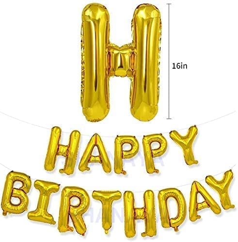 SHANAYA Happy Birthday Decoration Items Kit Combo 61Pcs Set For Girls Boys Husband Wife Happy Birthday Gold Foil Letter Balloons Black Gold White Star Foil Balloon Chrome Balloons Party Supplies