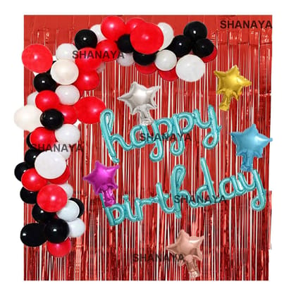 SHANAYA Happy Birthday Party Decorations Balloons Items Set Combo For Girls Boys Women Men (Pack Of 50Pcs) With Blue Cursive Lowercase Happy Birthday Foil Balloons (Red)