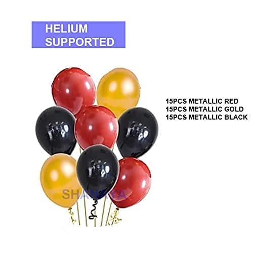 SHANAYA Happy Birthday Decoration Items Kit Combo - 46pcs Metallic Balloons With Birthday Bunting Banner Red Gold Black Metallic Balloons & Ribbon