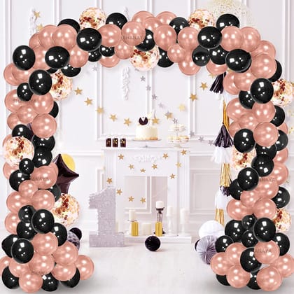 SHANAYA Black Rose Gold Balloons Garland Arch Kit, 112Pcs Rose Gold Black Confetti Latex Balloon Party Decorations for Birthday Bridal Wedding Shower Graduation Retirement Decor