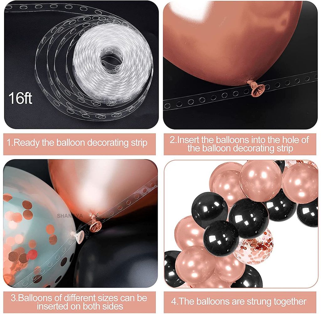 SHANAYA Black Rose Gold Balloons Garland Arch Kit, 112Pcs Rose Gold Black Confetti Latex Balloon Party Decorations for Birthday Bridal Wedding Shower Graduation Retirement Decor