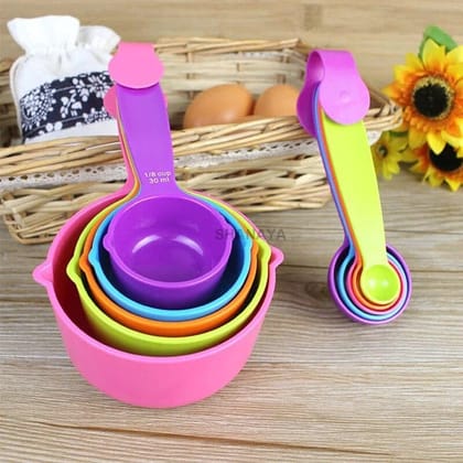 SHANAYA Colorful Measuring Cups and Spoons Set, Stackable Measuring Spoons, Nesting Plastic Measuring Cup, Kitchen Measuring Set for Baking & Cooking (10)