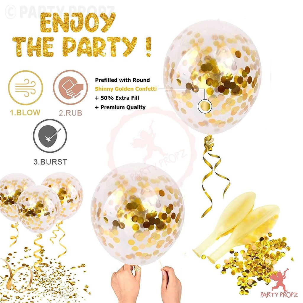 Shanaya Happy Birthday Decoration Items For Husband Combo Set - 63pcs Birthday Bunting Golden Foil Curtain Metallic Confetti Balloons With Balloon Pump & Glue Dot | Birthday Decoration Kit