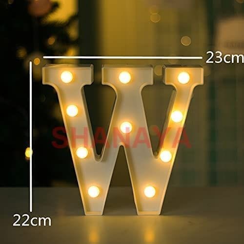 Shanaya Alphabet LED Letter Lights Number Light Decorative Birthday Wedding Party Home Decor Light Up Plastic English Letters Standing Hanging A-Z for Party Wedding Festival (W)