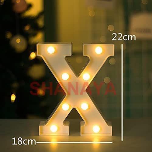 Shanaya Alphabet LED Letter Lights Number Light Decorative Birthday Wedding Party Home Decor Light Up Plastic English Letters Standing Hanging A-Z for Party Wedding Festival (X)