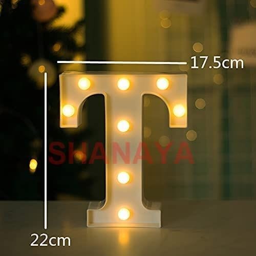 Shanaya Alphabet LED Letter Lights Number Light Decorative Birthday Wedding Party Home Decor Light Up Plastic English Letters Standing Hanging A-Z for Party Wedding Festival (T)