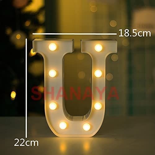 Shanaya Alphabet LED Letter Lights Number Light Decorative Birthday Wedding Party Home Decor Light Up Plastic English Letters Standing Hanging A-Z for Party Wedding Festival (U)
