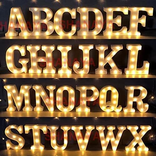 Shanaya Alphabet LED Letter Lights Number Light Decorative Birthday Wedding Party Home Decor Light Up Plastic English Letters Standing Hanging A-Z for Party Wedding Festival (U)