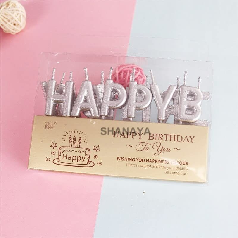 SHANAYA Happy Birthday Letter Candles for Cakes Cup Cakes Birthday Decoration - Silver